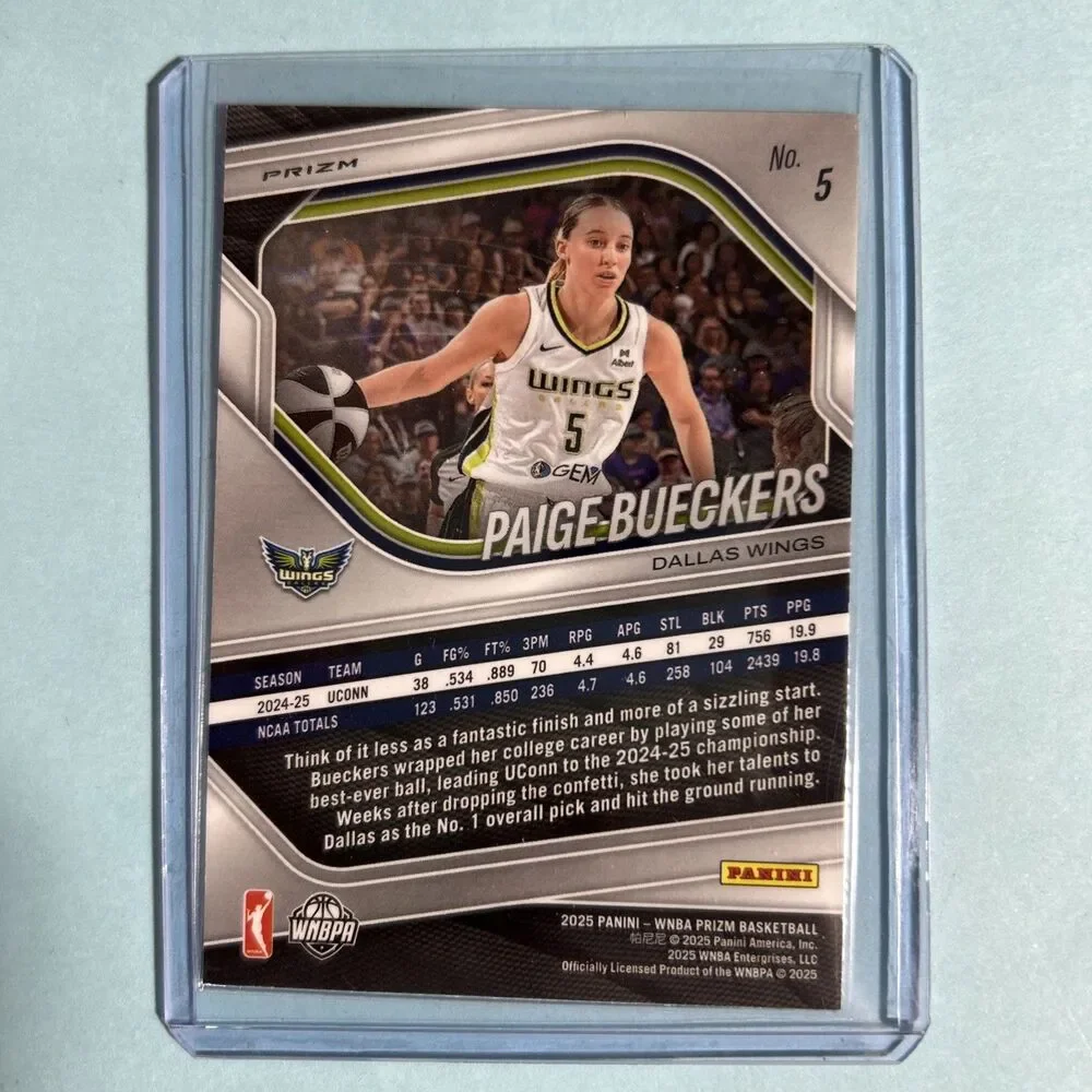 Paige Bueckers RC 2025 Panini Prizm WNBA #5 Blue Velocity Rookie Card- Wings RC